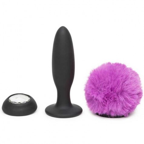 Черная анальная вибропробка Rechargeable Vibrating Bunny Tail Butt Plug Medium - 12 см.