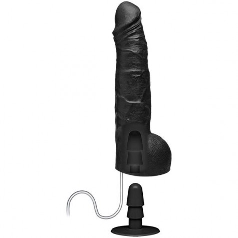 Черный фаллоимитатор с имитацией эякуляции Wet Works 10 Dual Density ULTRASKYN Squirting Cumplay Cock - 26,7 см.