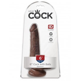 Коричневый фаллоимитатор с мошонкой и присоской 6" Cock with Balls - 17,8 см.