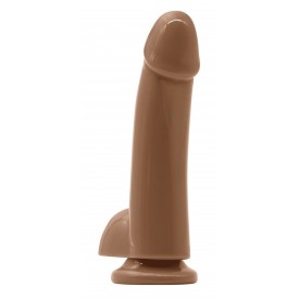 Кофейный гладкий фаллоимитатор на присоске с мошонкой Smooth 5 Inch Dildo - 17 см.